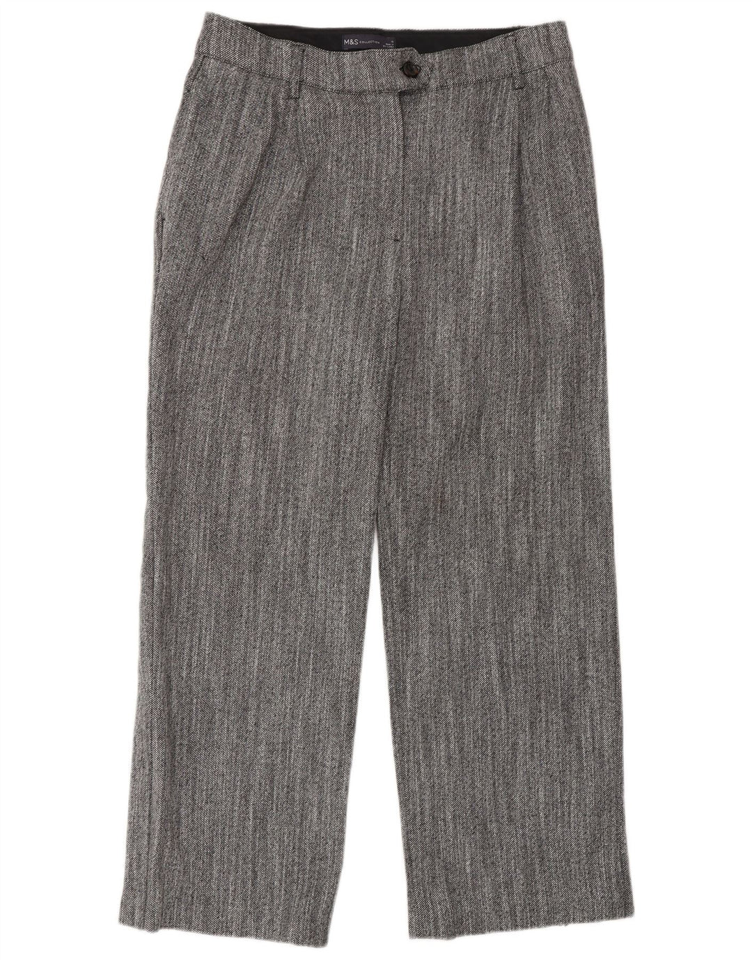 Marks & Spencer Womens Straight Suit Trousers UK 12 Medium W30 L27 Grey