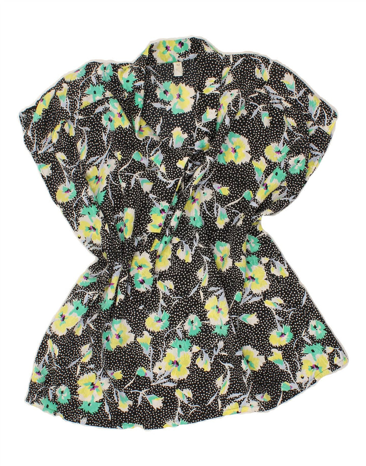 VINTAGE Womens Pullover Shirt Blouse UK 14 Medium Black Floral Vintage Vintage and Second-Hand Vintage from Messina Hembry 