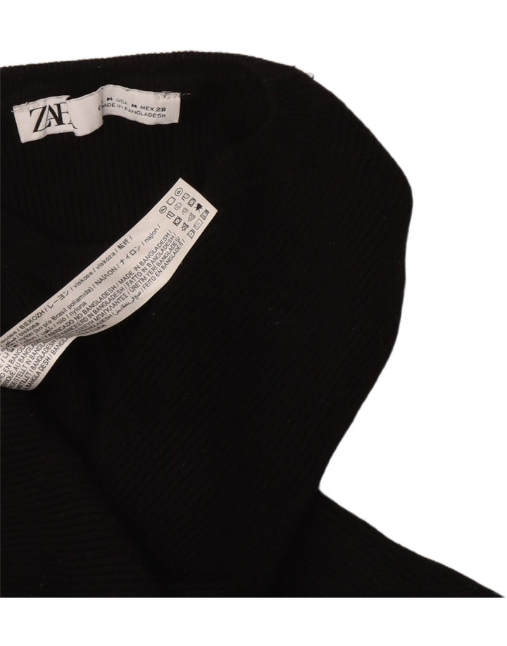 Zara Womens Top Long Sleeve UK 12 Medium Black Viscose