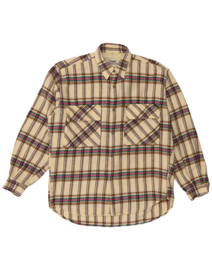 POP 84 Mens Checked  Flannel Shirt Medium Yellow Plaid Wool