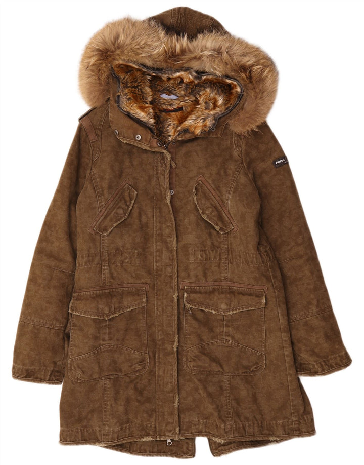 Frieda & Freddies Damen-Parkajacke mit Kapuze, EU 40, mittlere Khaki-Baumwolle