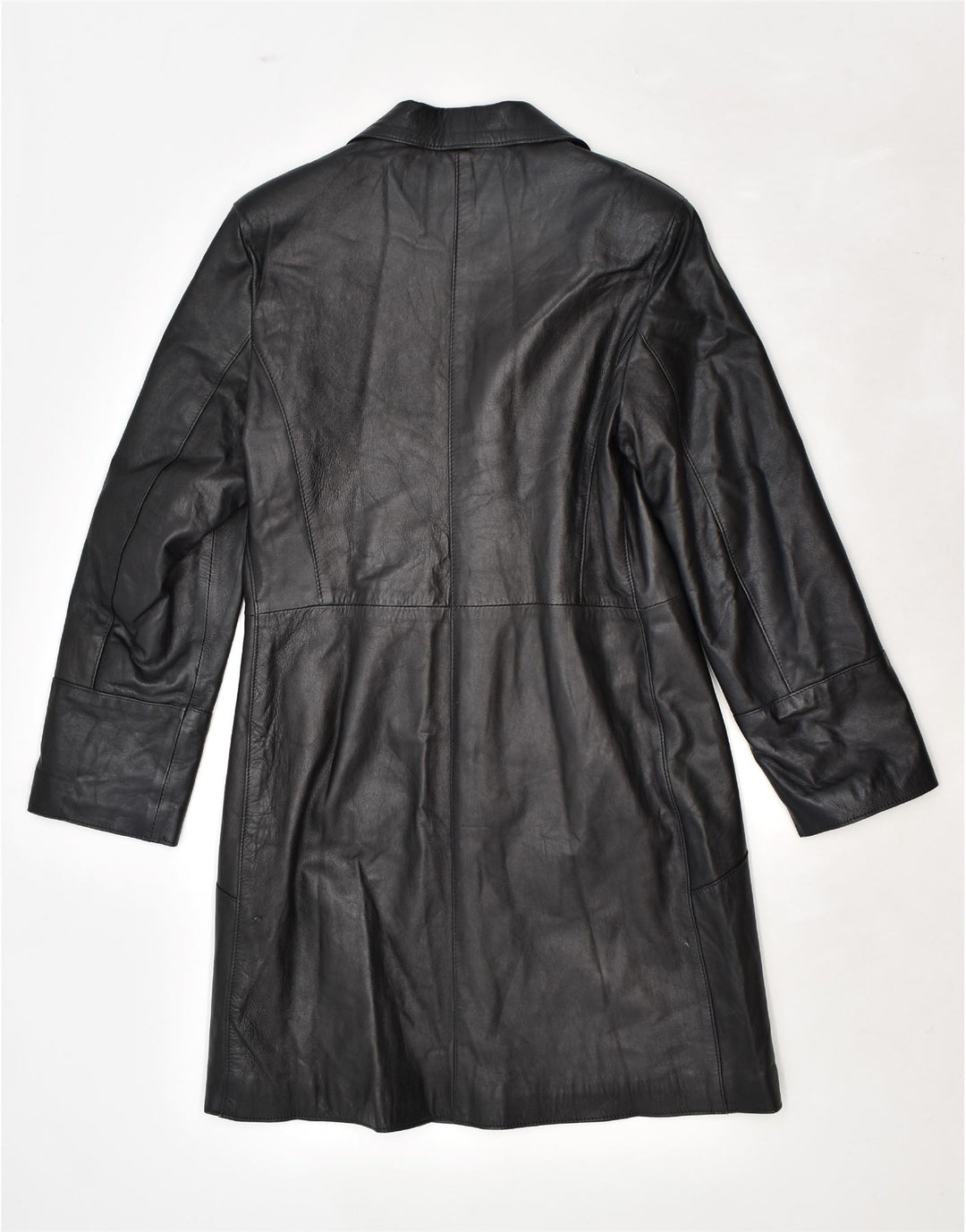VINTAGE Womens Leather Coat IT 48 XL Black Leather