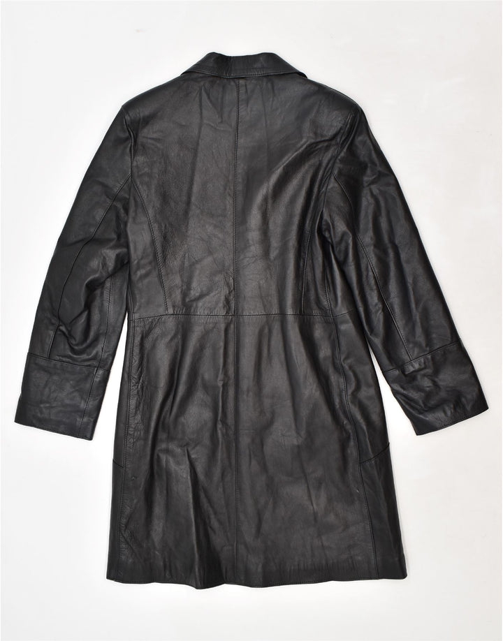 VINTAGE Womens Leather Coat IT 48 XL Black Leather