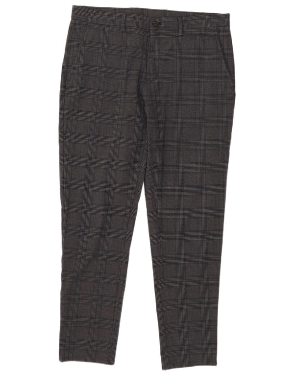 Zara Mens Slim Casual Trousers EU 42 Large W32 L28 Grey Check