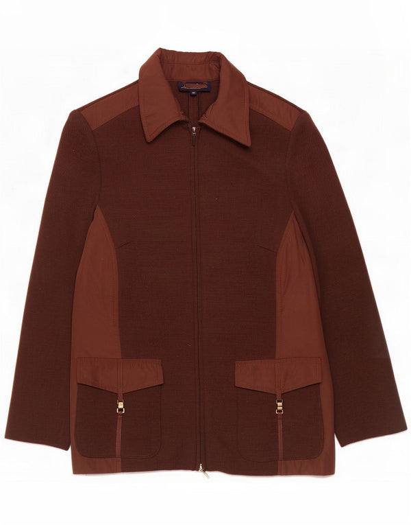 Luisa Spagnoli Veste blazer en tricot pour femme UK 14 Marron moyen Colourblock