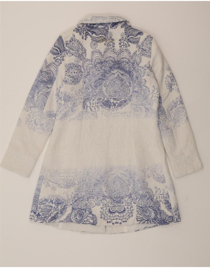 DESIGUAL Womens Overcoat EU 42 Large White Paisley Polyester Vintage Desigual and Second-Hand Desigual from Messina Hembry 