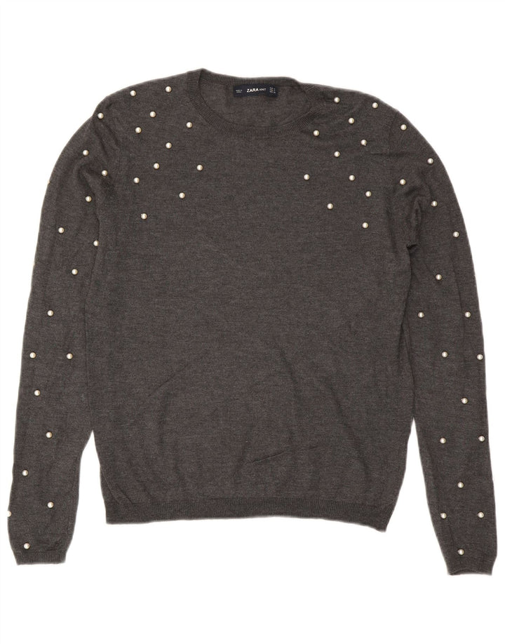 Zara Womens Crew Neck Jumper Sweater UK 10 Small Grey Modal