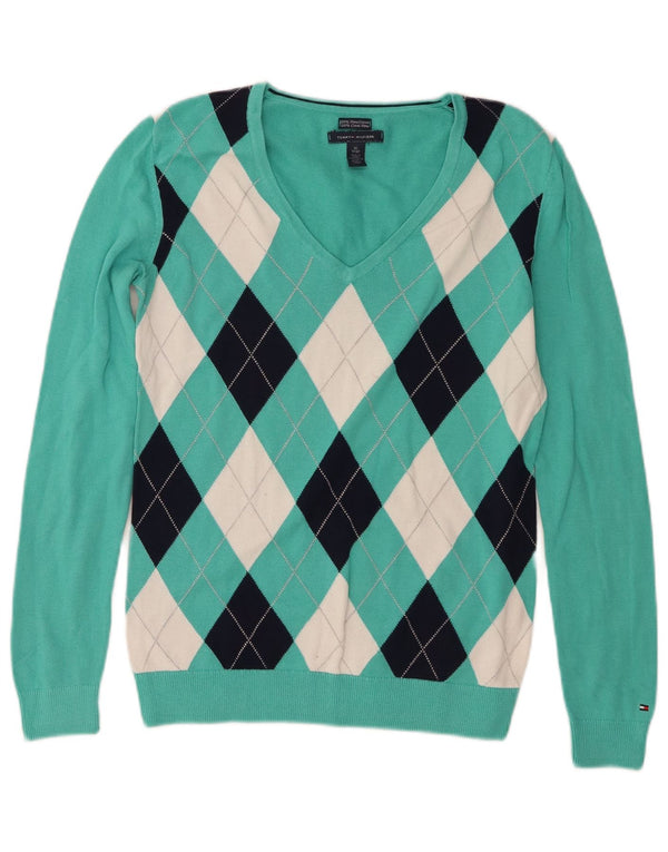 Tommy Hilfiger Damen-Pullover mit V-Ausschnitt, Gr. 6, XS, Türkis
