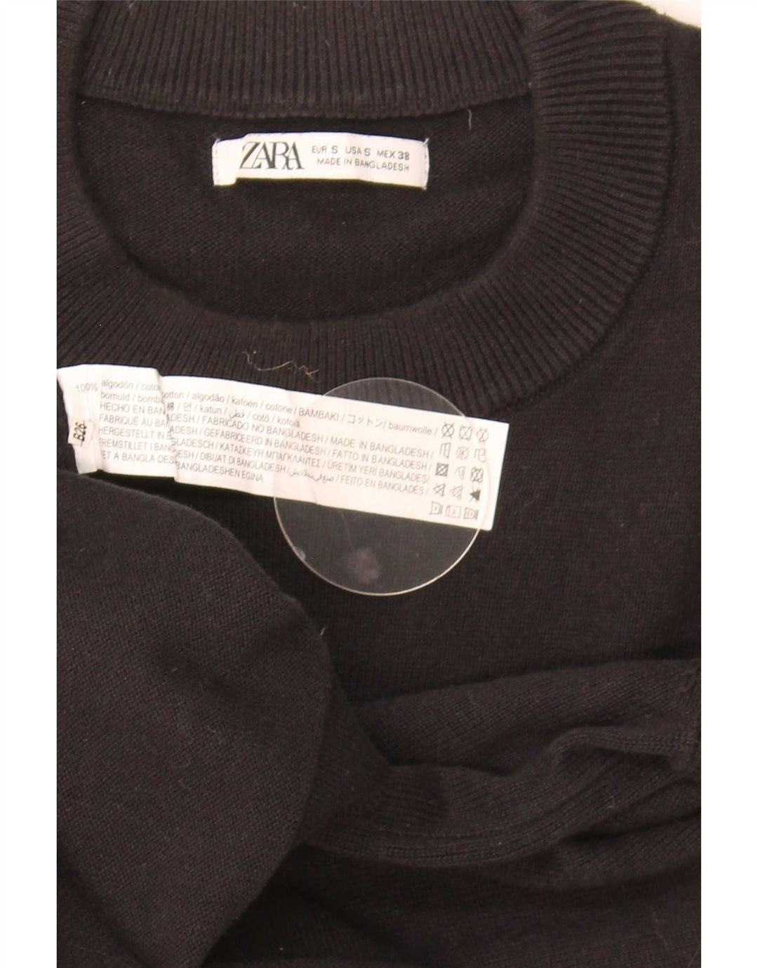 Zara Mens Crew Neck Jumper Sweater Small Black Cotton