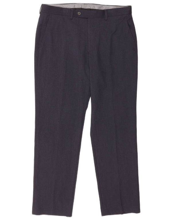 Calças masculinas retas de ajuste regular W34 L30 poliéster azul marinho