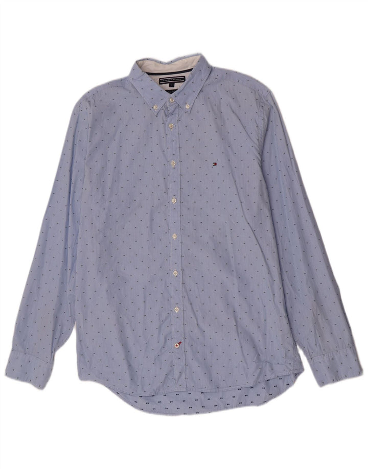 Tommy Hilfiger Mens Shirt Large Blue Pinstripe Cotton