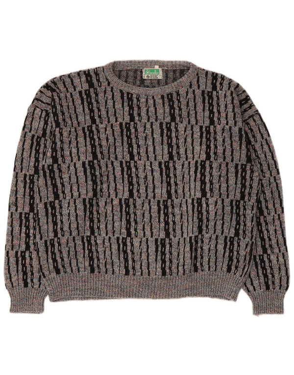 Benetton Damen-Pullover mit U-Boot-Ausschnitt, UK-Gr. 14, Mittelgrau gestreift