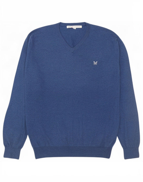 Crew Clothing Maglione da uomo con scollo a V grande cotone blu