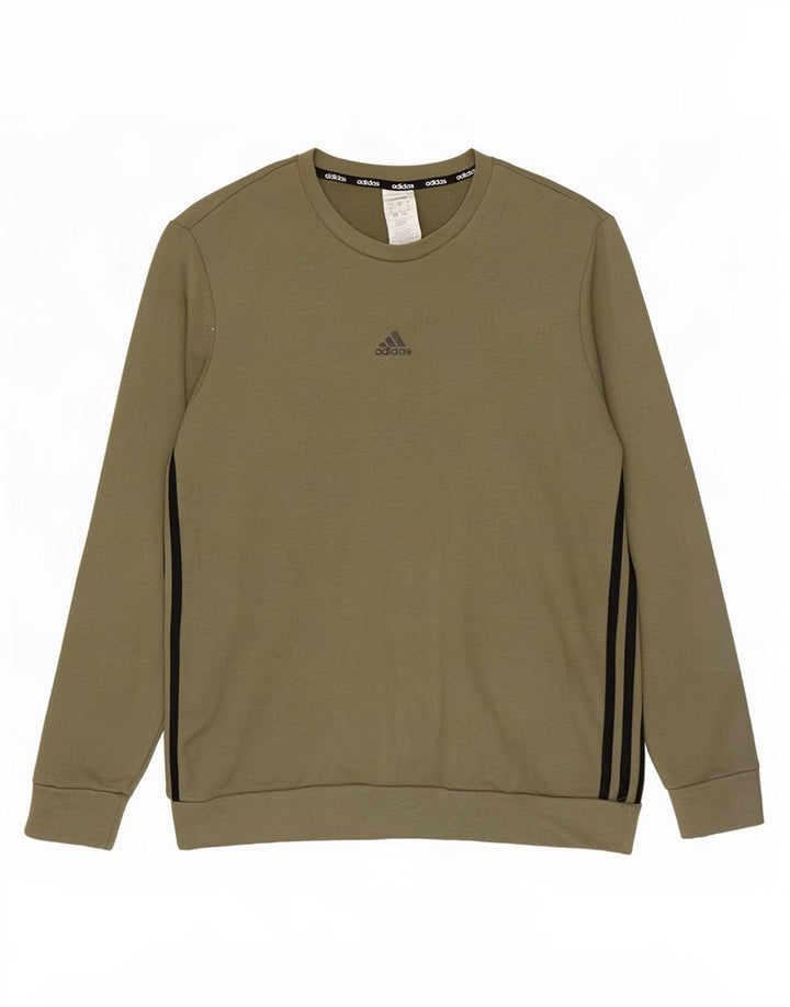 Adidas Mens Moletom Jumper Grande Algodão Cáqui