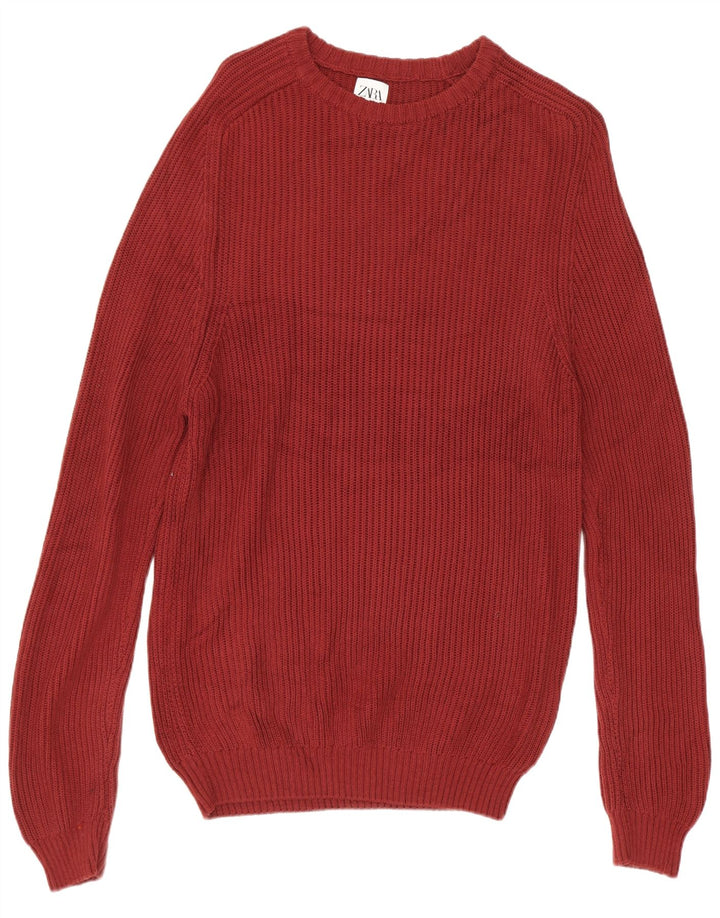Zara Mens Boat Neck Jumper Sweater Medium Burgundy Cotton
