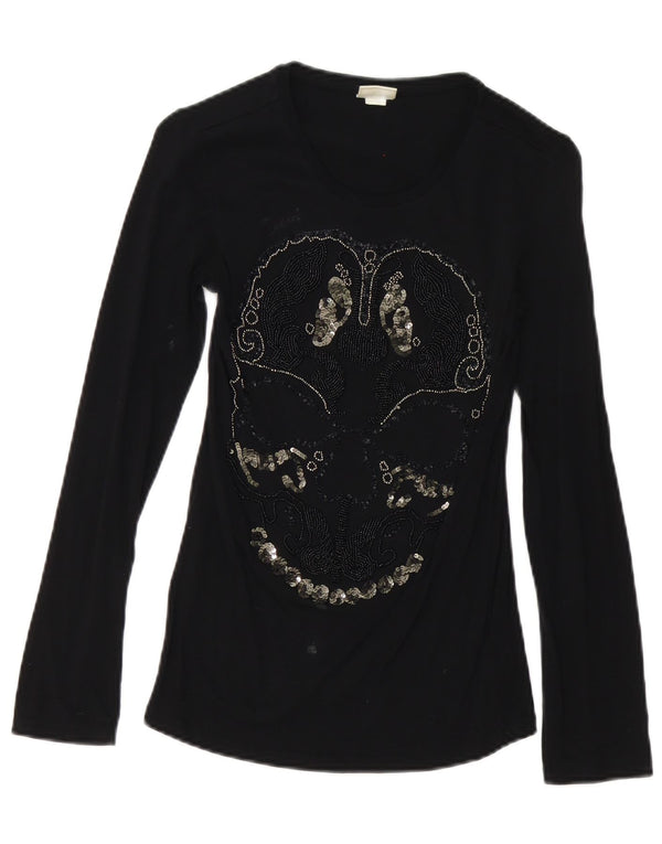 Diesel Womens Graphic Top Langarm UK 8 Small Schwarz Baumwolle