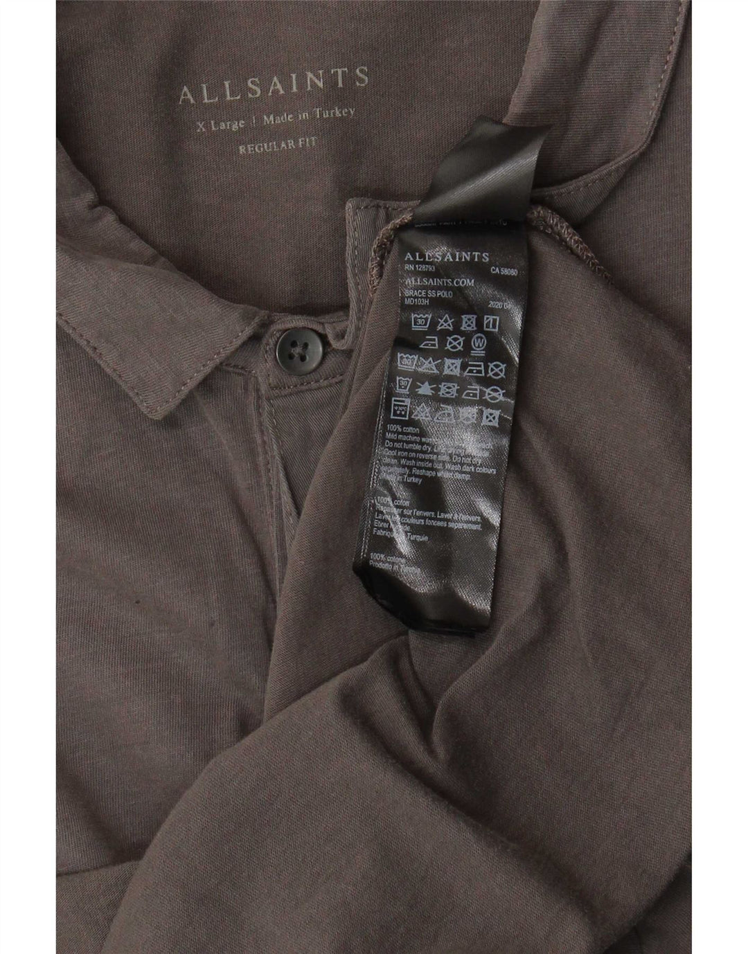 All Saints Mens Regular Fit Polo Shirt XL Grey Cotton