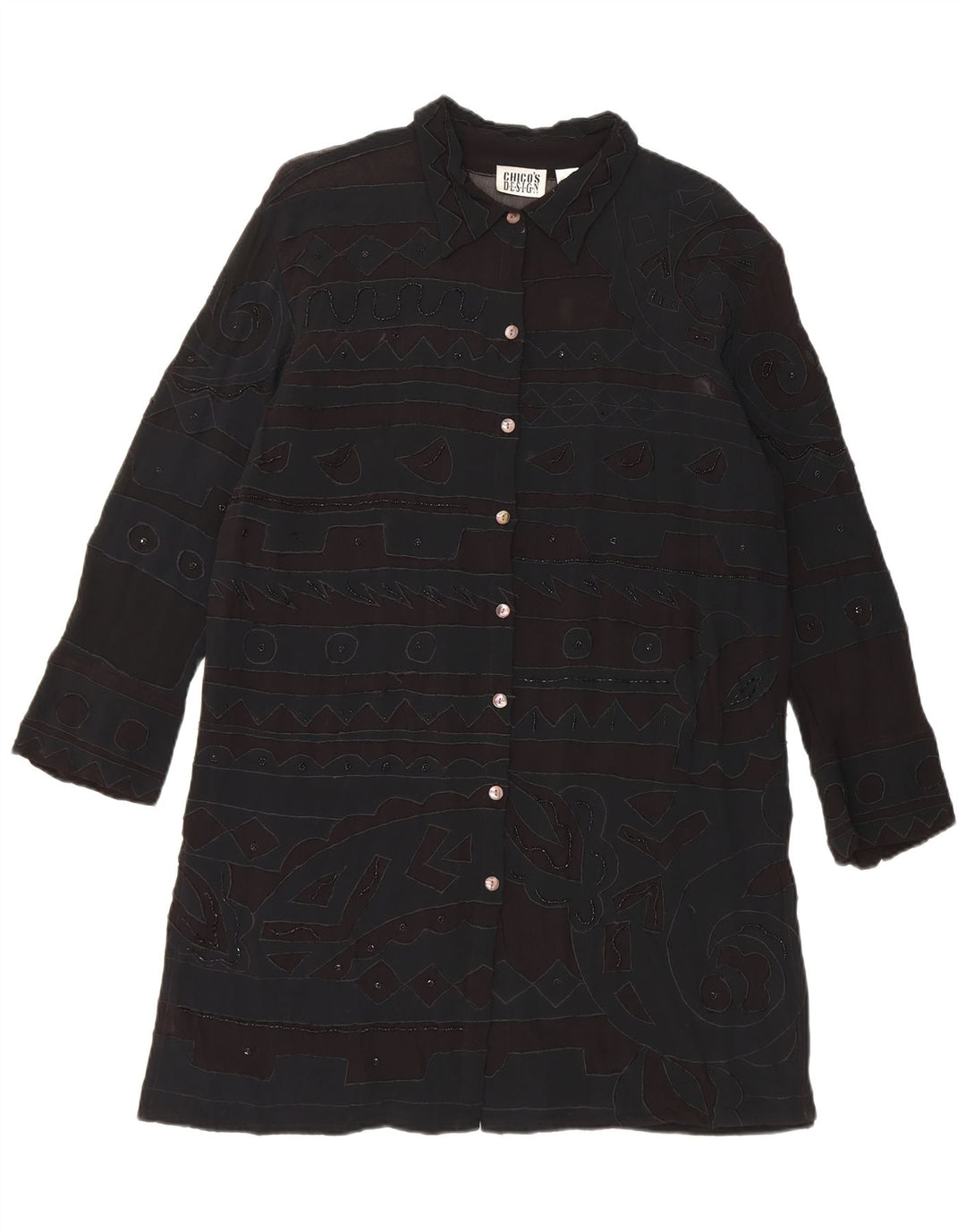 Chico's Womens Shirt Dress UK 14 Medium Black Geometric Rayon
