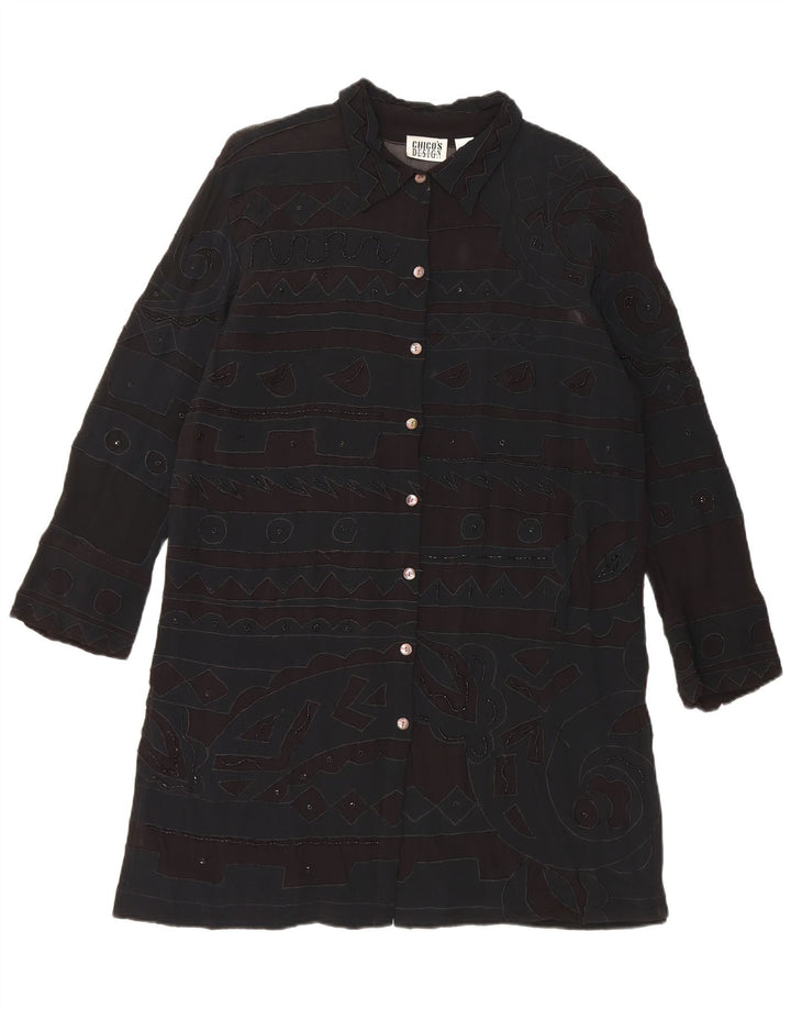Chico's Womens Shirt Dress UK 14 Medium Black Geometric Rayon