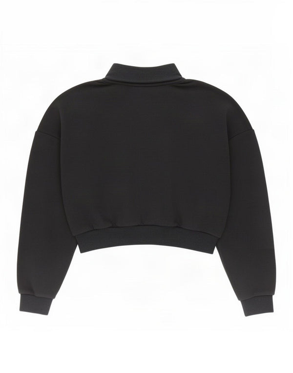 Nike Womens Crop Oversized Zip Neck Sweatshirt Jumper UK 6 XS Black Bomuld