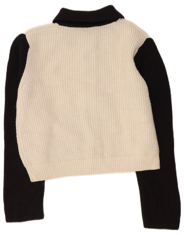 Zara Mujer Crop Cardigan Suéter UK 44 Medio Negro Colorblock Acrílico