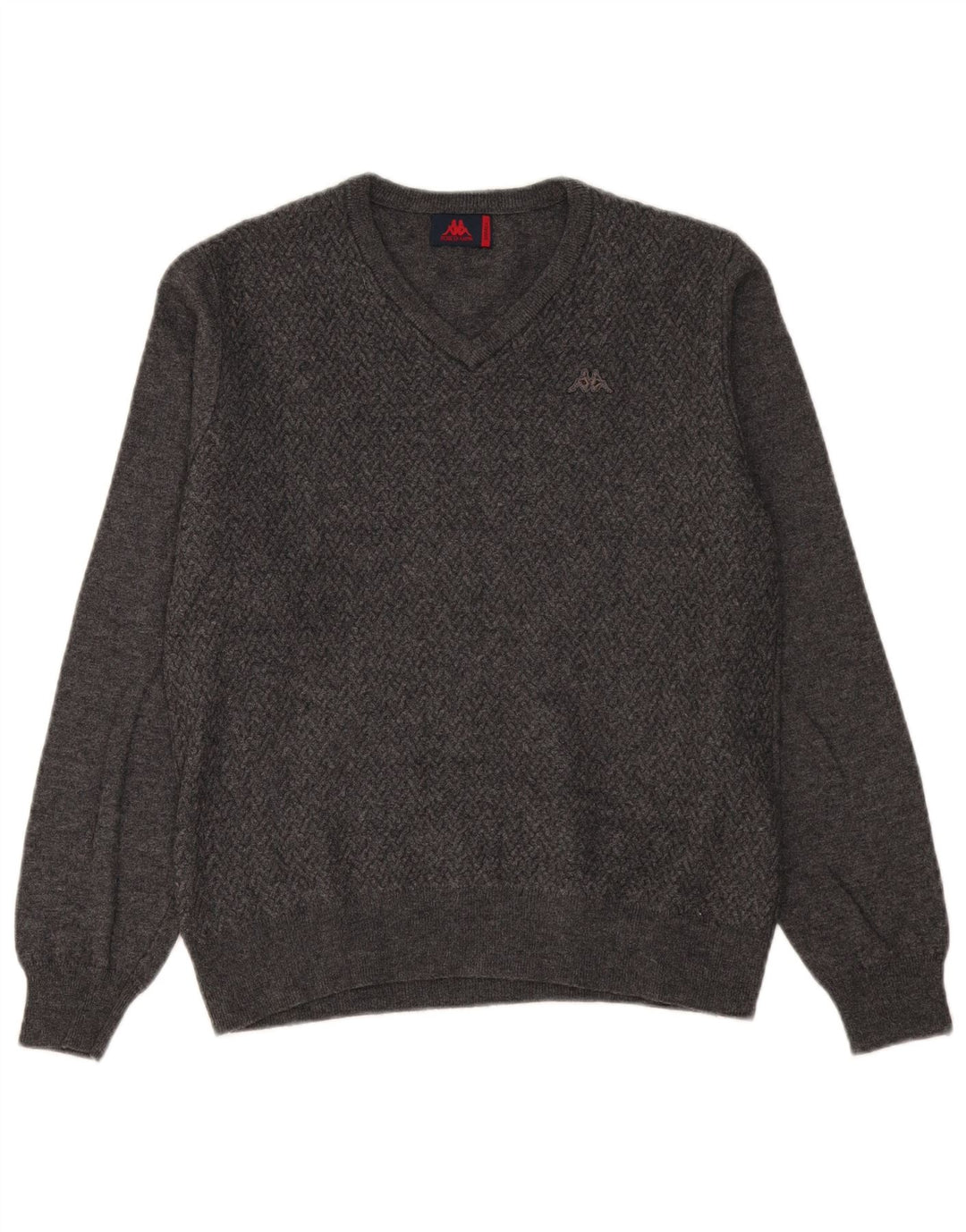Kappa Mens V-Neck Jumper Sweater Small Grey Chevron Wool