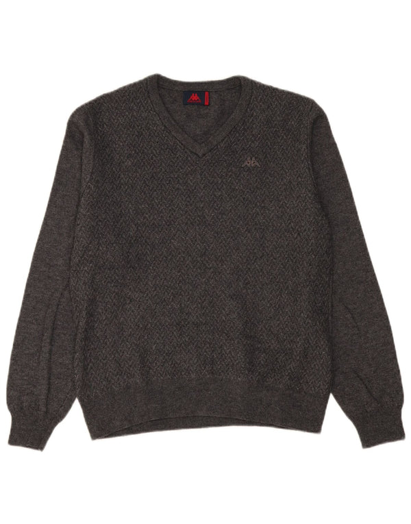 Kappa Mens V-Neck Jumper Sweater Small Grey Chevron Wool