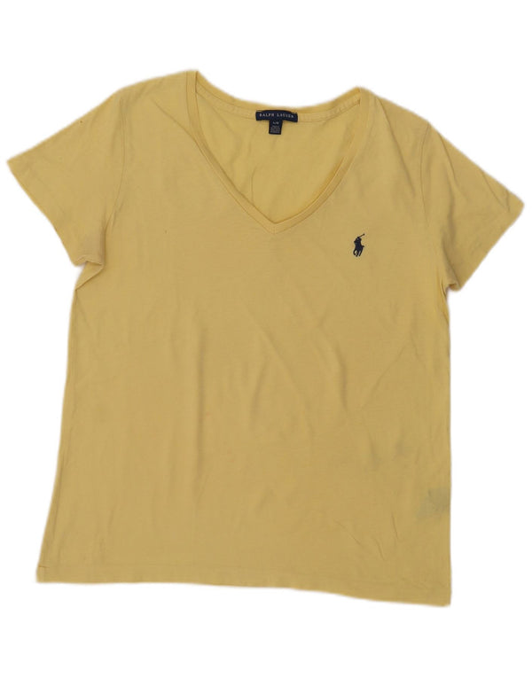 Ralph Lauren Dame T-Shirt Top UK 14 Stor Gul Bomuld
