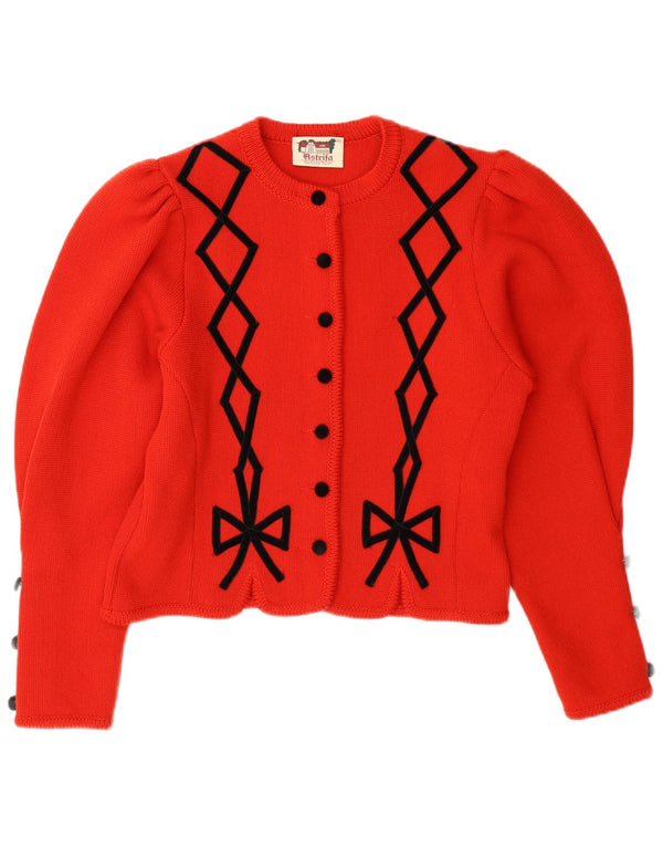 Astrifa Womens Crop Cardigan Sweater EU 40 Laine géométrique rouge moyen