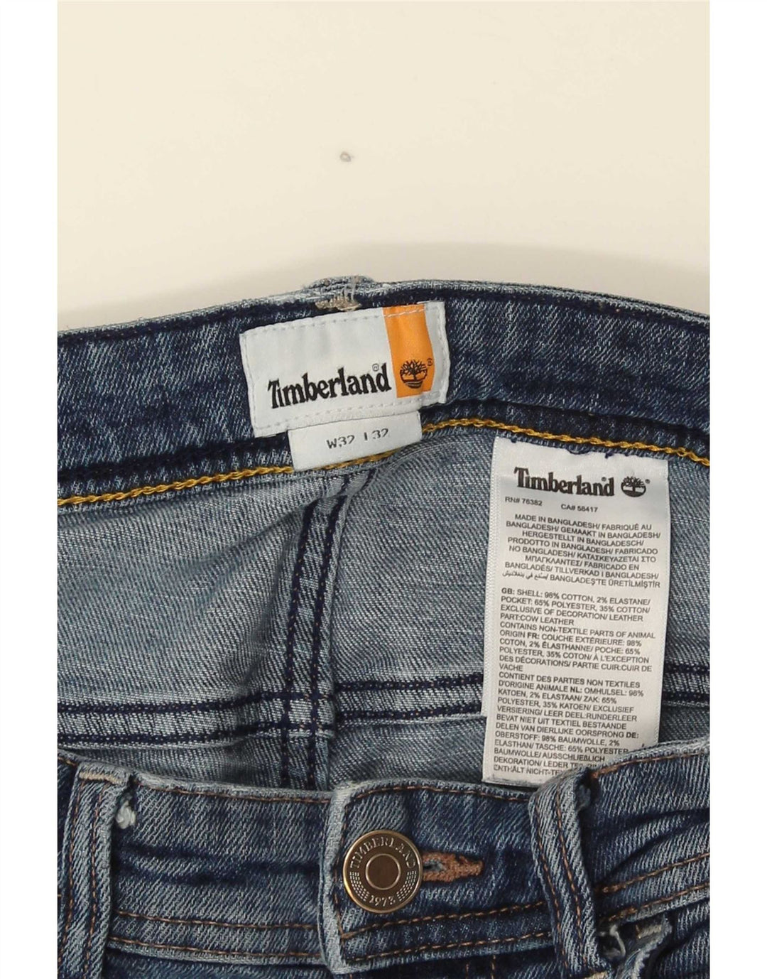 Timberland Mens Slim Jeans W32 L32 Blue Cotton
