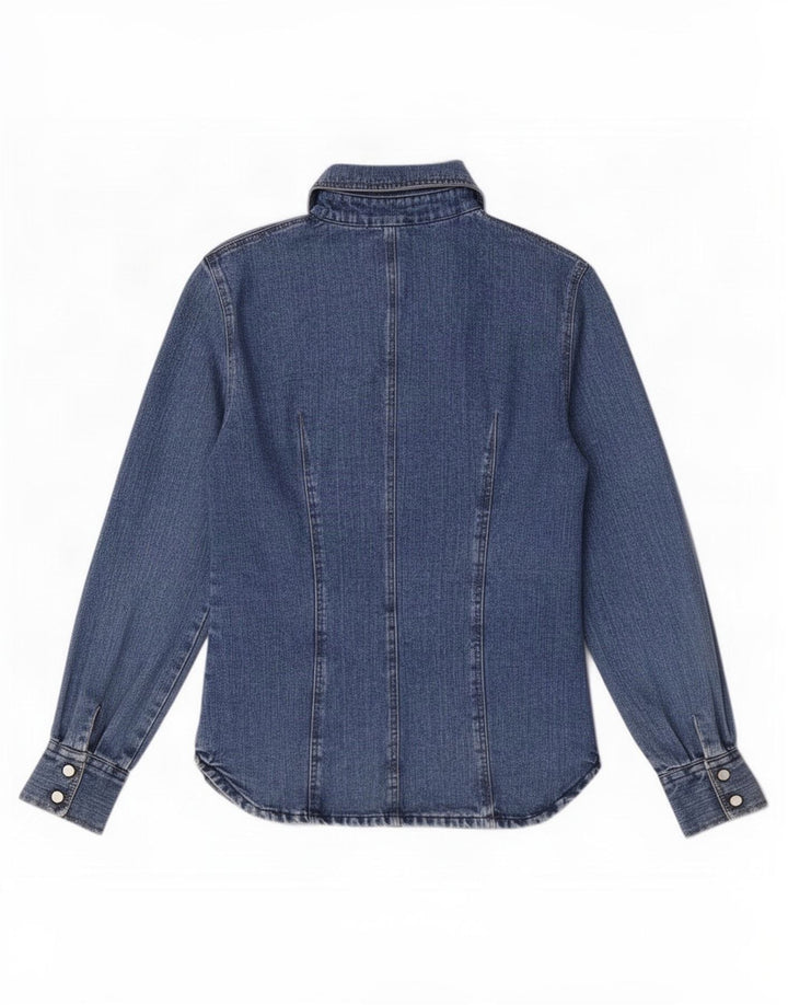 chemise en denim femme vintage UK 12 coton bleu moyen