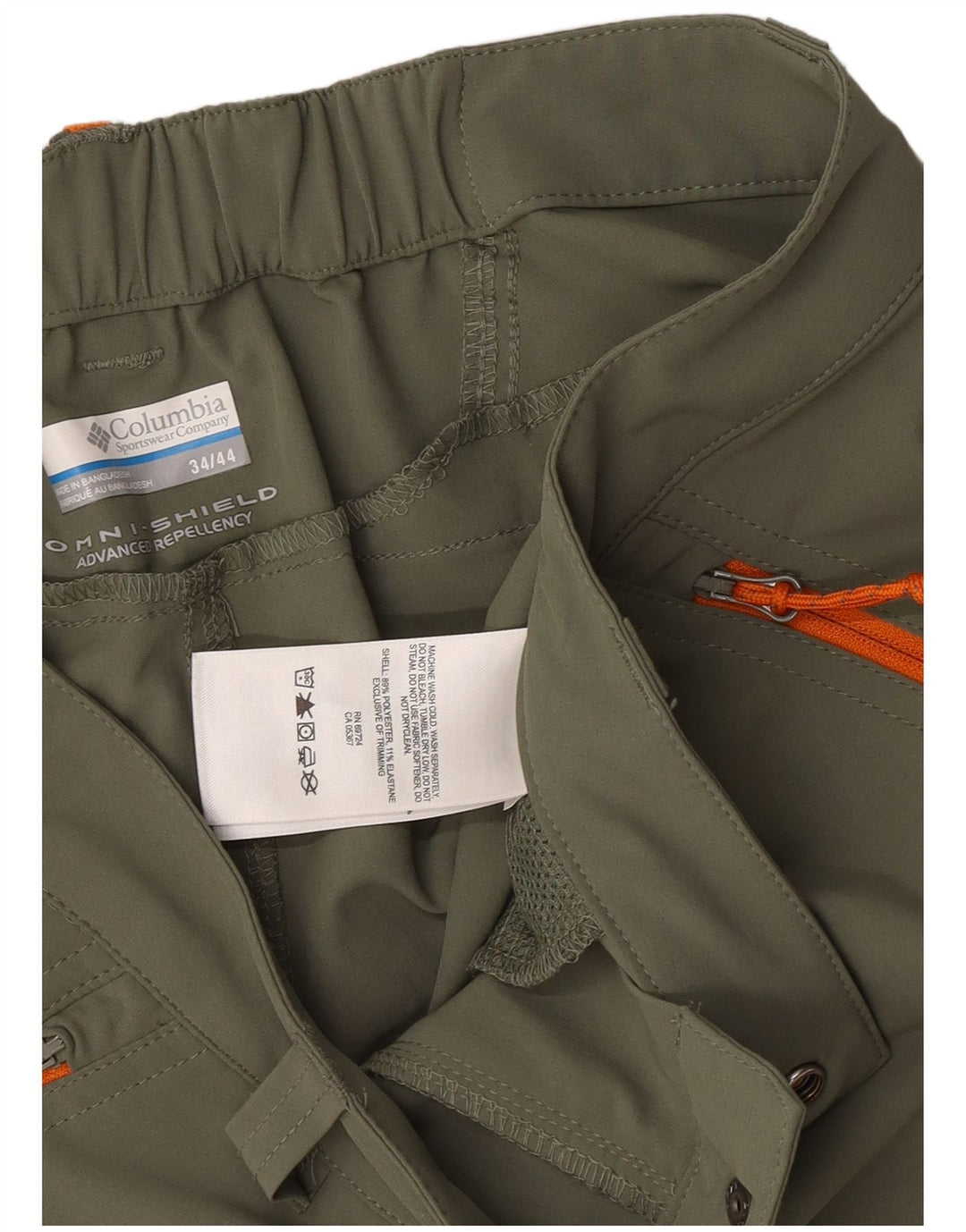 Columbia Mens Omni-Shield Cargo Shorts W34 Grande Poliéster Cáqui