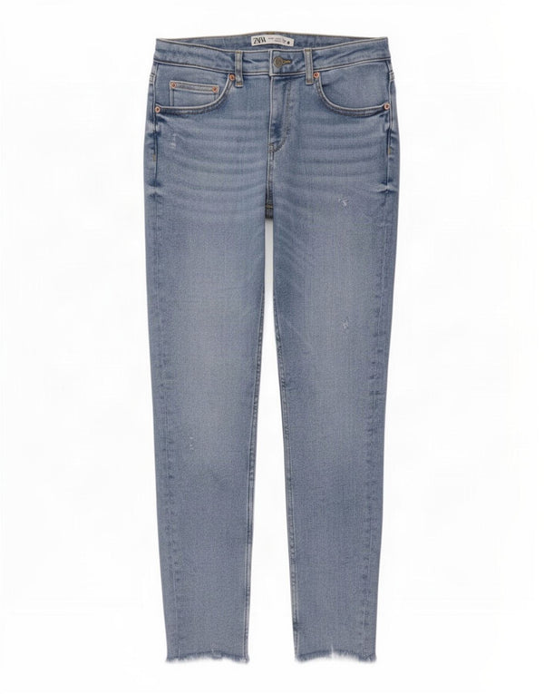 Blugi skinny distressed pentru femei Zara EU 40 Medium W30 L28 Albastru