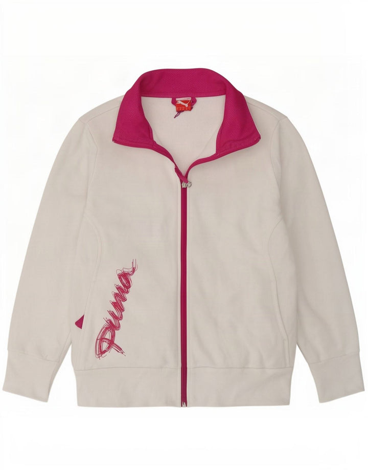 Puma Womens Graphic Trainingsanzug Top Jacke UK 14 Large Weiß Colourblock