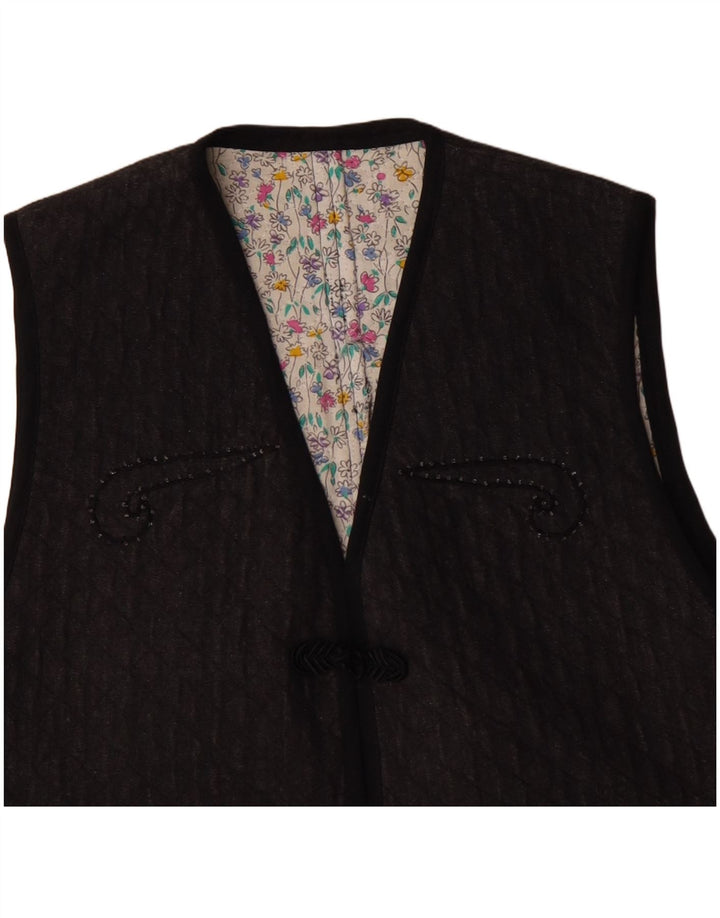 Vintage Womens Gilet UK 12 Medium Grey Paisley