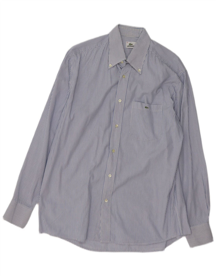 LACOSTE Mens Shirt Size 42 Large Blue Pinstripe Cotton