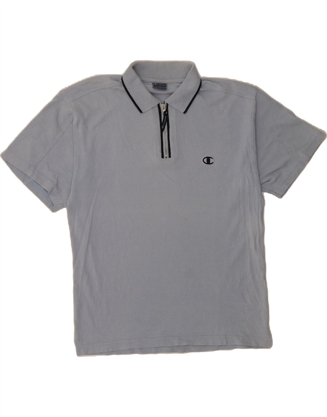 CHAMPION Mens Zip Neck Polo Shirt Large Blue Cotton Vintage Champion and Second-Hand Champion from Messina Hembry 