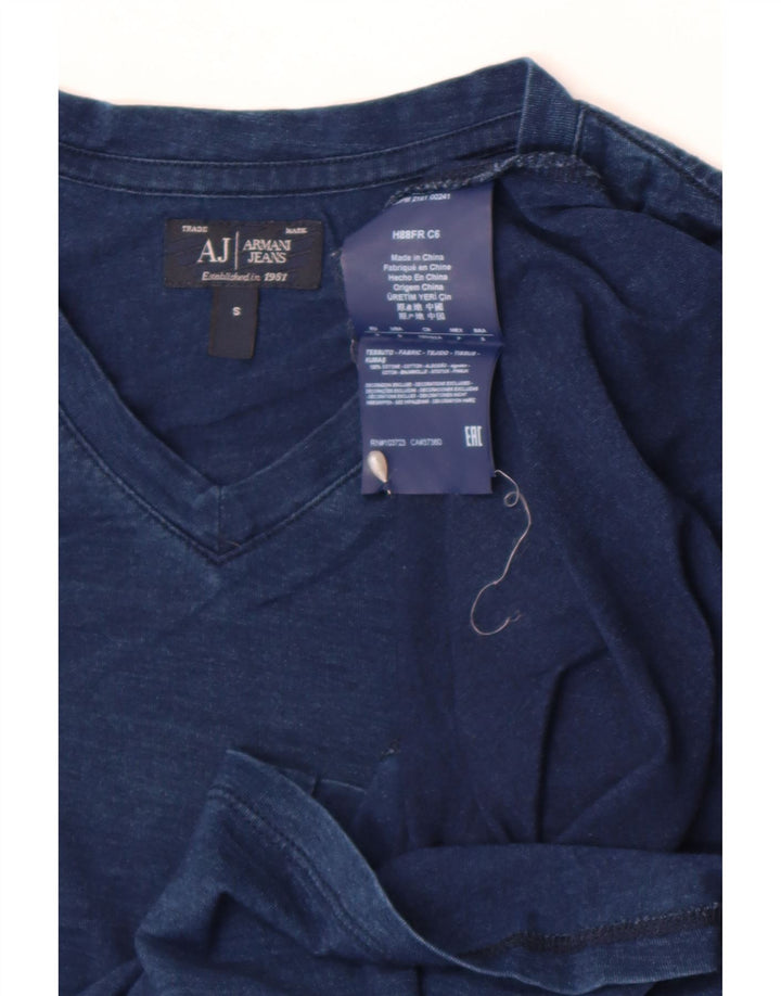 Armani Mens Graphic T-Shirt Top Small Blue Flecked Cotton