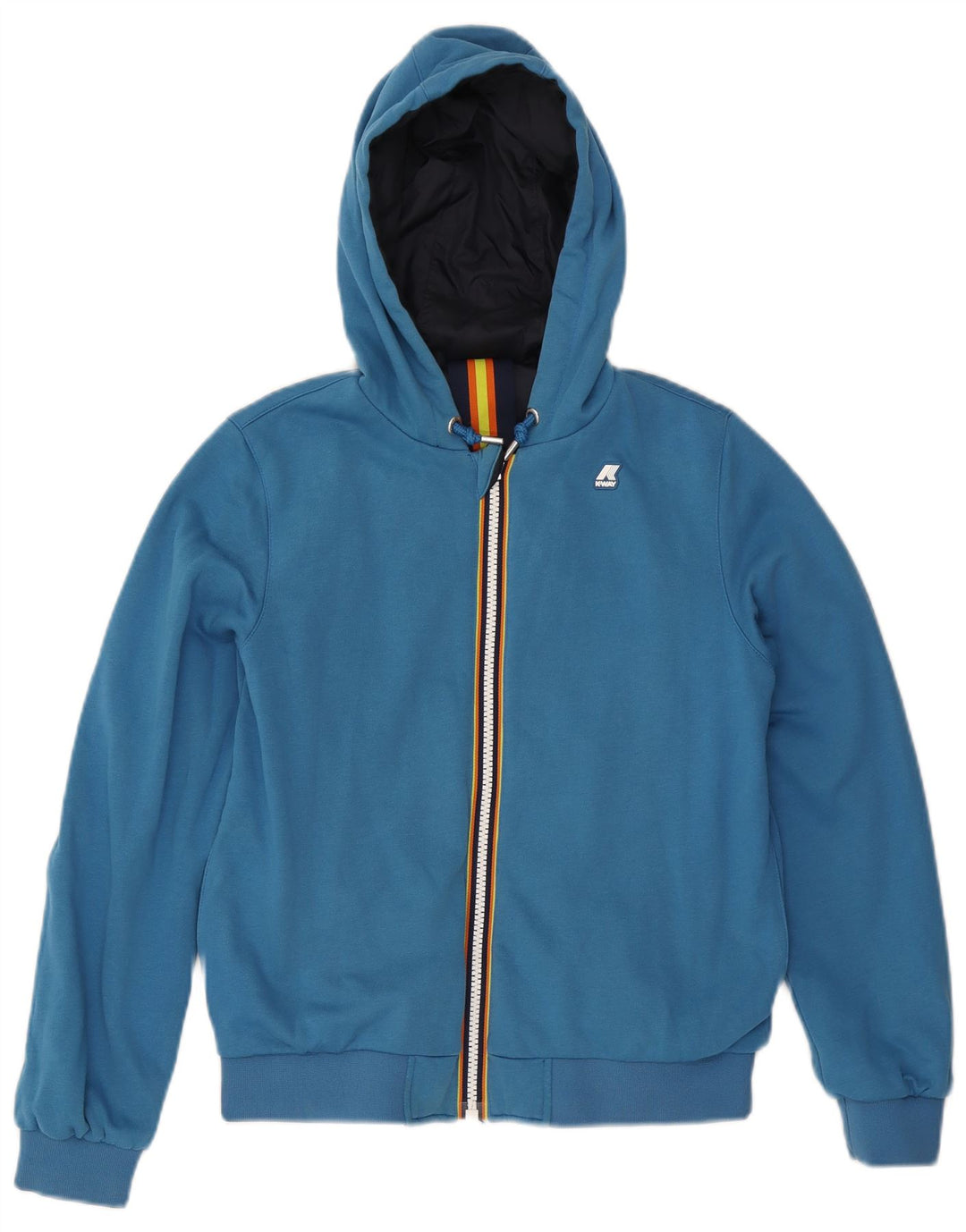 K-Way Womens Hooded Reversible Jacket UK 10 Small Navy Blue Cotton