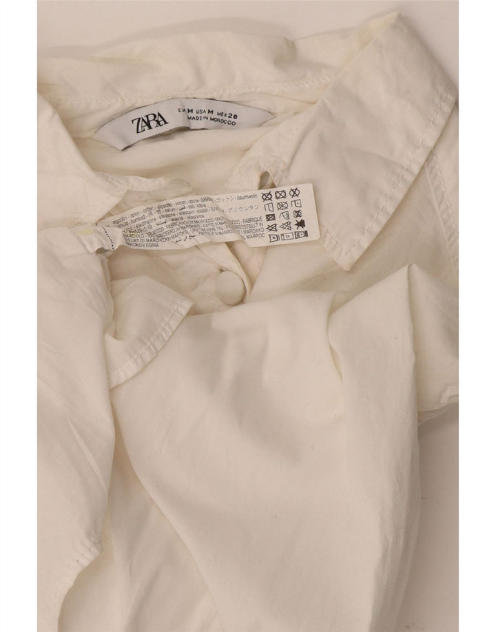 Zara Womens Crop Shirt Blouse UK 12 Medium White Cotton