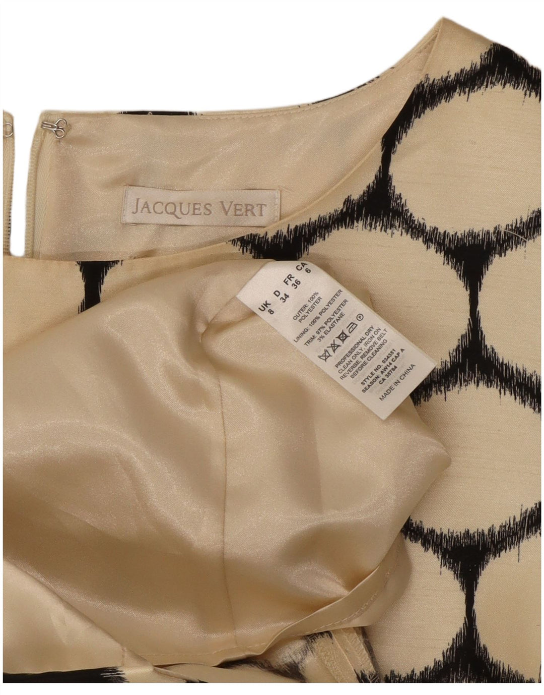 JACQUES VERT Womens Sheath Dress UK 8 Small  Beige Polka Dot Polyester