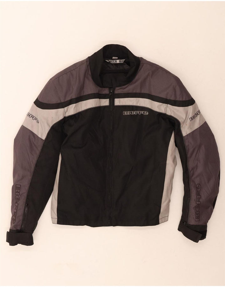 BIEFFE Mens Graphic Bomber Jacket UK 38 Medium Black Colourblock Vintage Bieffe and Second-Hand Bieffe from Messina Hembry 