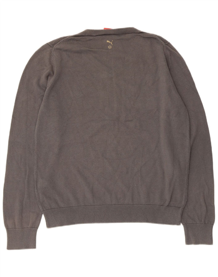 Puma Mens V-Neck Jumper Sweater Large Grey Geometric Cotton
