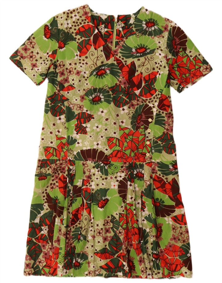 Vintage Womens Basic Dress UK 16 Large Green Floral