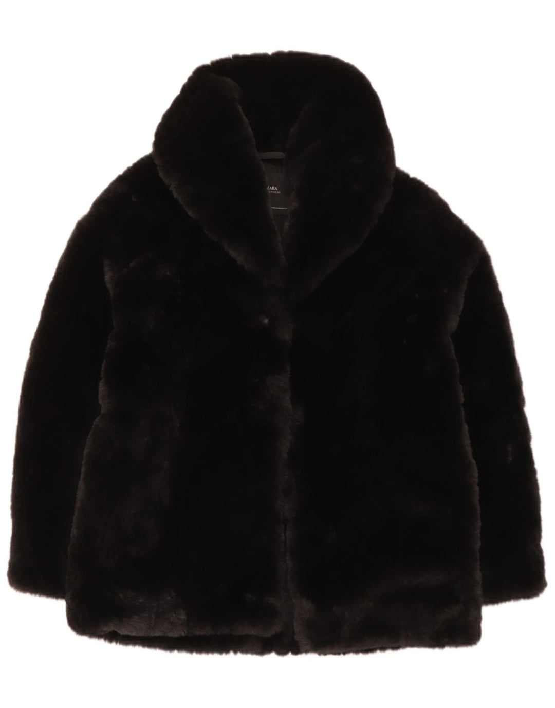 Zara Womens Faux Fur Jacket UK 6 XS Black Polyester