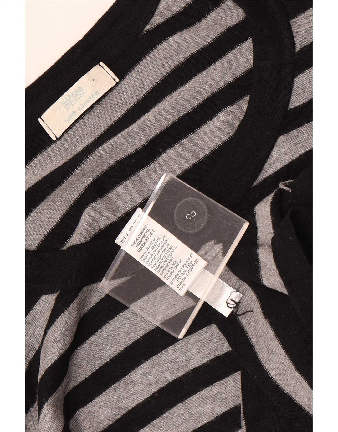 Marks & Spencer Womens Crop Cardigan Sweater UK 8 Small Grey Striped