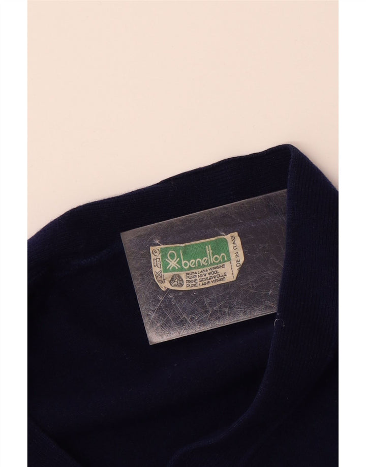 BENETTON Boys Cardigan Sweater 13-14 Years Navy Blue Wool