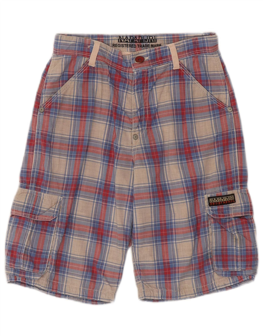Napapijri Boys Cargo Shorts 9-10 Years W24 Multicoloured Check Cotton