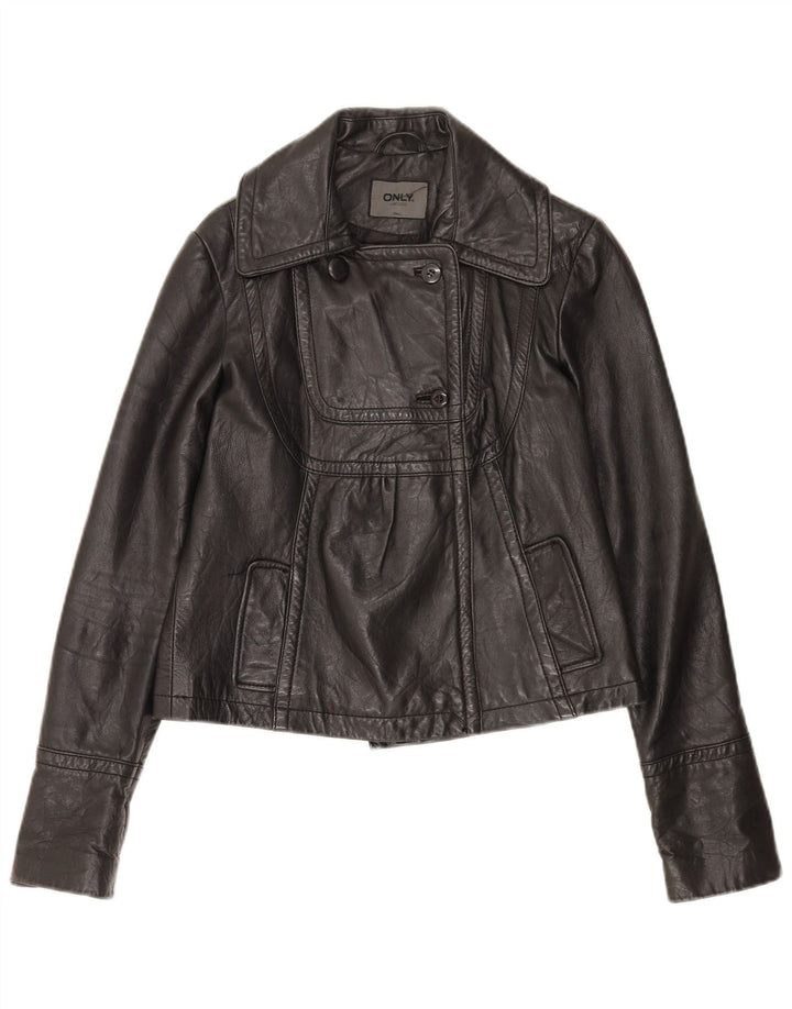 Only Damen Lederjacke UK 10 Small Schwarzes Leder