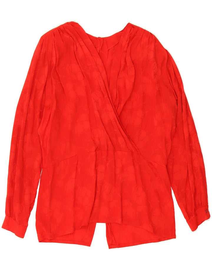 VINTAGE Womens Long Sleeve Blouse Top IT 44 Medium Red Floral Silk Vintage Vintage and Second-Hand Vintage from Messina Hembry 